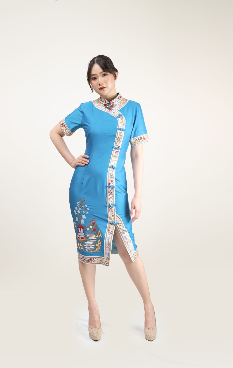 CNY - ETHNIC BLUE CHEONGSAM - Gambar 2